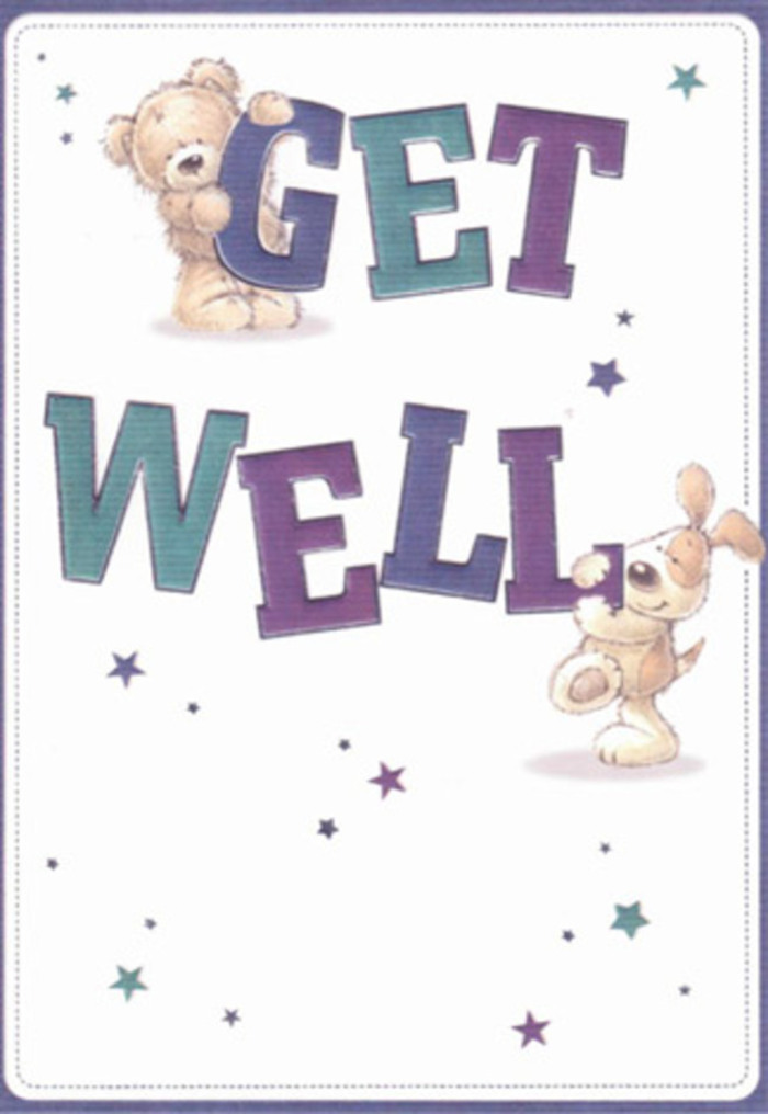 Within this charming get well card, a delightful story unfolds: a plush teddy bear and a joyful puppy are playfully entwined among large, confident letters that spell out a wish for wellness. Accents of glimmering stars scatter across the creamy white background, their shapes reminiscent of the spring constellations seen from Millwall Park on a clear Cubitt Town night. The card's text stands proud in saturated shades of amethyst and aquamarine, their boldness balanced by the gentleness in the characters' eyes-a subtle blend of strength and empathy found so often in the bouquets crafted by Cubitt Town's florists. Each stroke in the bear's fluffy coat and the puppy's velvety ears is rendered with care, giving the card a touchable, almost three-dimensional quality. Imagining this card arriving together with a fragrant bouquet, the combined gesture weaves a tapestry of cheer and reassurance. It's a radiant expression of uplifting care, perfectly attuned to brightening the spirit of anyone in the Cubitt Town community who's on the path to recovery.
